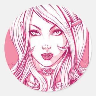 Adesivo Redondo Bonito garota cara - rosa
