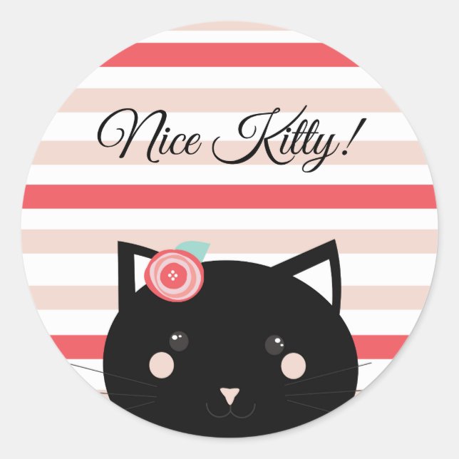 Adesivo Redondo Bonito Gatinho preto Gato Bonito Recompensa (Frente)