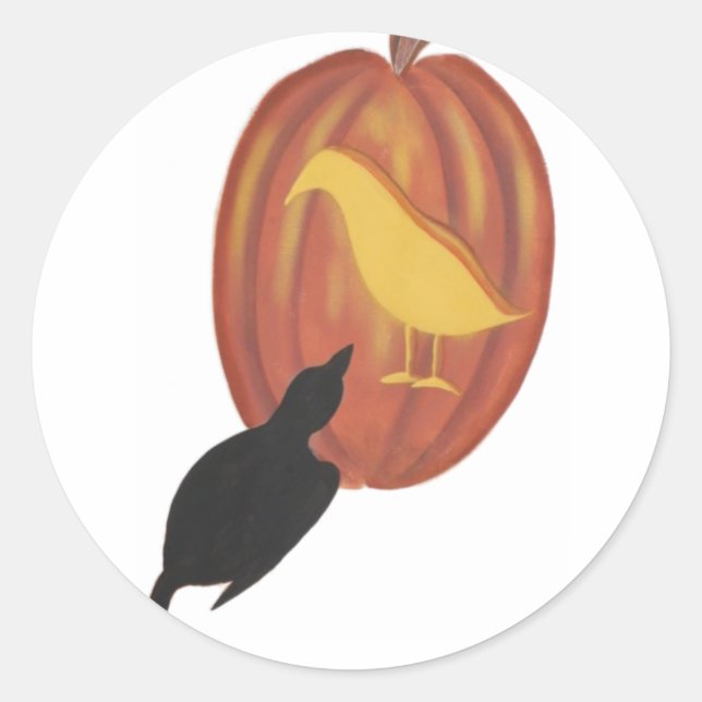 Adesivo Redondo Bonito Halloween Jack O'Lanterna e Crow (Frente)