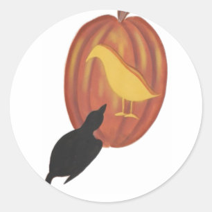 Adesivo Redondo Bonito Halloween Jack O'Lanterna e Crow