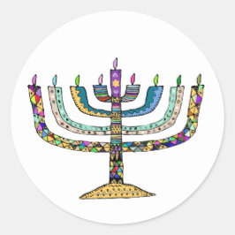 Adesivo Redondo Bonito Hanukkah Menorah Favor/Autocolante