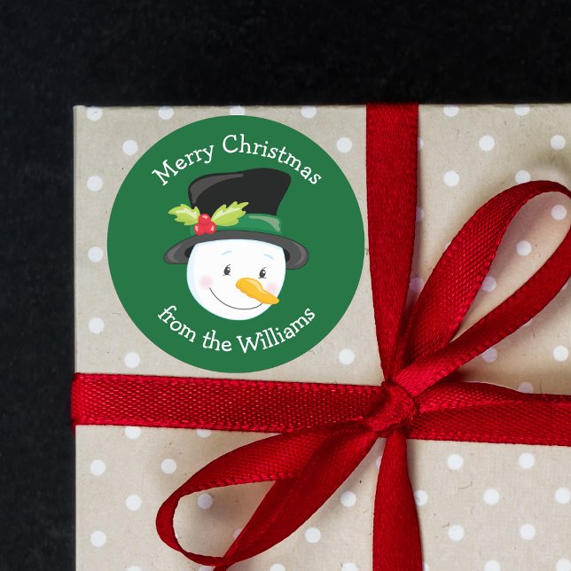 Adesivo Redondo Bonito Homem de Neve de Natal Verde Personalizado  (Criador carregado)