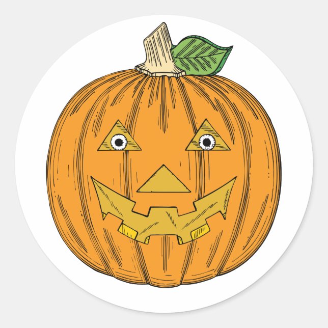 Adesivo Redondo Bonito Jack Laranja O Lanterna Pumpkin (Frente)