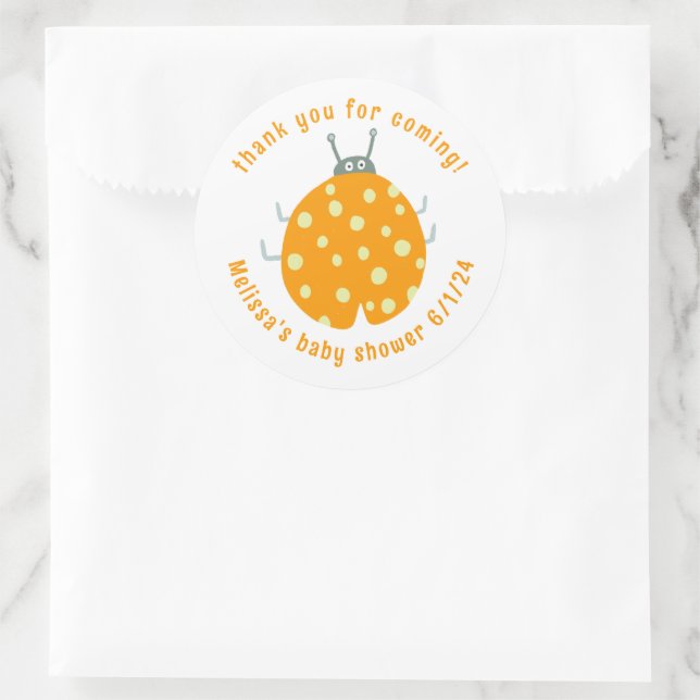 Adesivo Redondo Bonito Ladybug Obrigado Chá de fraldas PERSONALIZA (Bolsa)