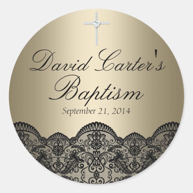 Adesivo Redondo Bonito Localidade e Vinheta de Batismo Dourado (Frente)