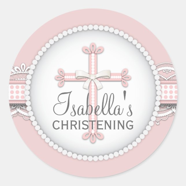 Adesivo Redondo Bonito lugar Cruz de Celebração Religiosa a Rosa (Frente)