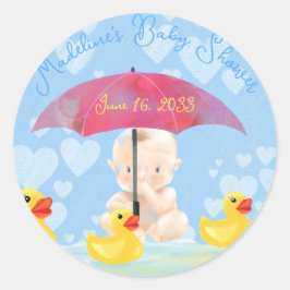 Adesivo Redondo Bonito Menino Ducky e Chá de fraldas redondo com g