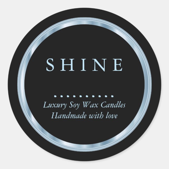 Adesivo Redondo Bonito metálico, azul-bebê e preto (Frente)