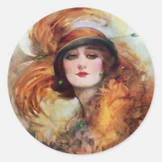 Adesivo Redondo Bonito Mulher Flapper Fashion 1920
