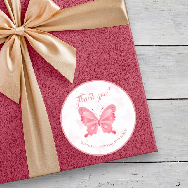 Adesivo Redondo Bonito na Festa de aniversário da garota rosa-ball (In use)