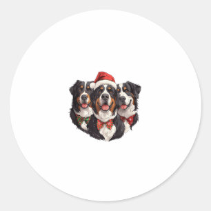 Adesivo Redondo Bonito Natal Bernese Cães de Montanha Santa Hat Ho