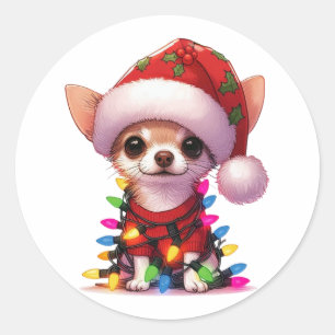 Adesivo Redondo Bonito Natal Chihuahua