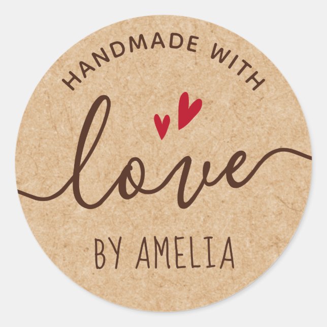 Adesivo Redondo Bonito nome personalizado Papel Kraft (Frente)