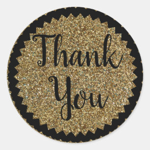 Adesivo Redondo Bonito Obrigado Dourado Glitter Classic Round Stic