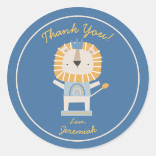 Adesivo Redondo Bonito Obrigado Festa de aniversário Vinheta Leão