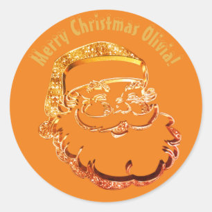 Adesivo Redondo Bonito Pai Natal Claus Elegante Laranja Sunny