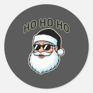Adesivo Redondo Bonito Papai Noel de Óculos de Sol Preto Gráfico 2