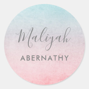 Adesivo Redondo Bonito Pastel Watercolor Name School Label Coral
