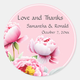 Adesivo Redondo Bonito Pêonias Rosa no Casamento Rosa