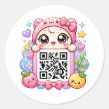 Bonito Personagem de Código QR Rosa Kawaii Floral 
