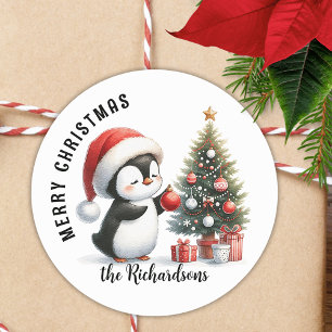 Adesivo Redondo Bonito Pinguim Moderno Personalizado Feliz Natal