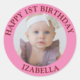 Adesivo Redondo Bonito presente primeiro aniversario feliz