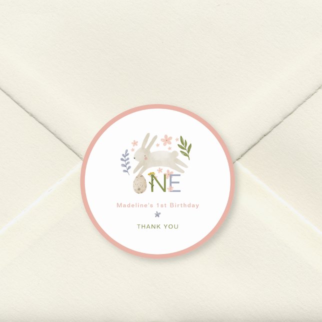 Adesivo Redondo Bonito primeiro aniversario De Garota Coelhinha Ob (Criador carregado)