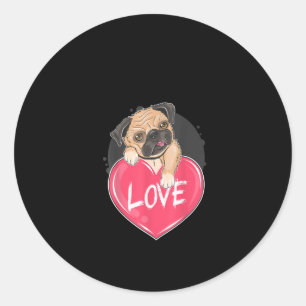 Adesivo Redondo Bonito Pug Dog Hearts Pug Dia de os namorados Gift