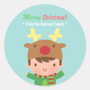 Adesivo Redondo Bonito Reindeer Boy de Natal Stickers