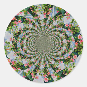Adesivo Redondo Bonito rosa-boho, rosas vermelhas, flor-aquarela