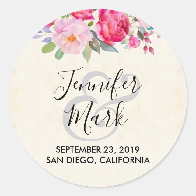 Adesivo Redondo Bonito rosa rosa rosa e casamentos de peônias (Frente)