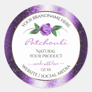 Adesivo Redondo Bonito Roxo e branco Rótulos de produto Rosa de fl