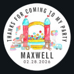 Adesivo Redondo Bonito Salto Salto Salto Kid Obrigado Aniversário<br><div class="desc">Festival de Carnaval de Circo Moderno Mostra Convite de Aniversário para Crianças</div>