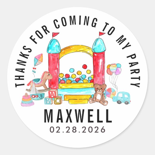 Adesivo Redondo Bonito Salto Salto Salto Kid Obrigado Aniversário (Frente)