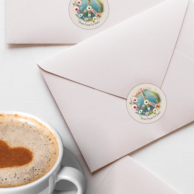 Adesivo Redondo Bonito símbolo de paz "Flor Power for Peace" (Criador carregado)