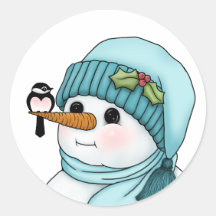 Bonito Snowman com o Chickadee no seu Nariz de Cen