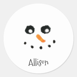 Adesivo Redondo Bonito Snowman Face Autocolante Personalizado