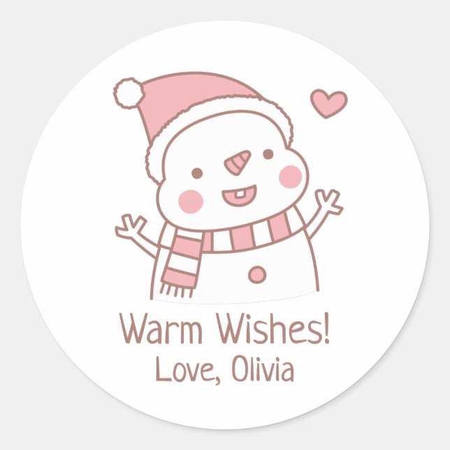 Adesivo Redondo Bonito Snowman Feliz, Doodle de Natal (Frente)