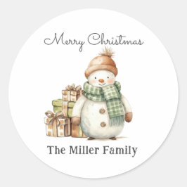 Adesivo Redondo Bonito Snowman Personalizado e Presentes de Natal