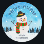 Adesivo Redondo Bonito Snowman Snowy Winter Christmas<br><div class="desc">Torne seus presentes mais festivos com nosso bonitinho Snowman Snowy Winter Classic Round Sticker! Personalize com seu nome para adicionar um toque especial aos presentes. Espalhe a alegria do feriado com este adorável design de boneco de neve que certamente colocará um sorriso nos rostos dos seus entes queridos.</div>