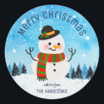 Adesivo Redondo Bonito Snowman Snowy Winter Christmas<br><div class="desc">Torne seus presentes mais festivos com nosso bonitinho Snowman Snowy Winter Classic Round Sticker! Personalize com seu nome para adicionar um toque especial aos presentes. Espalhe a alegria do feriado com este adorável design de boneco de neve que certamente colocará um sorriso nos rostos dos seus entes queridos.</div>