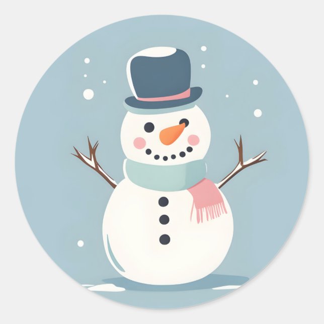 Adesivo Redondo Bonito Snowman Sticker (Frente)