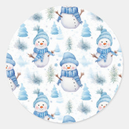 Adesivo Redondo Bonito Snowmen Stickers