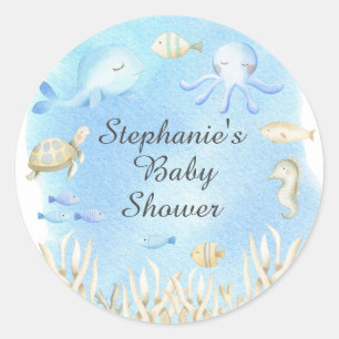 Adesivo Redondo Bonito sob o Chá de fraldas dos Sea Boys 