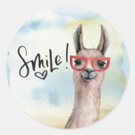 Adesivo Redondo Bonito Sorriso Engraçado Llama