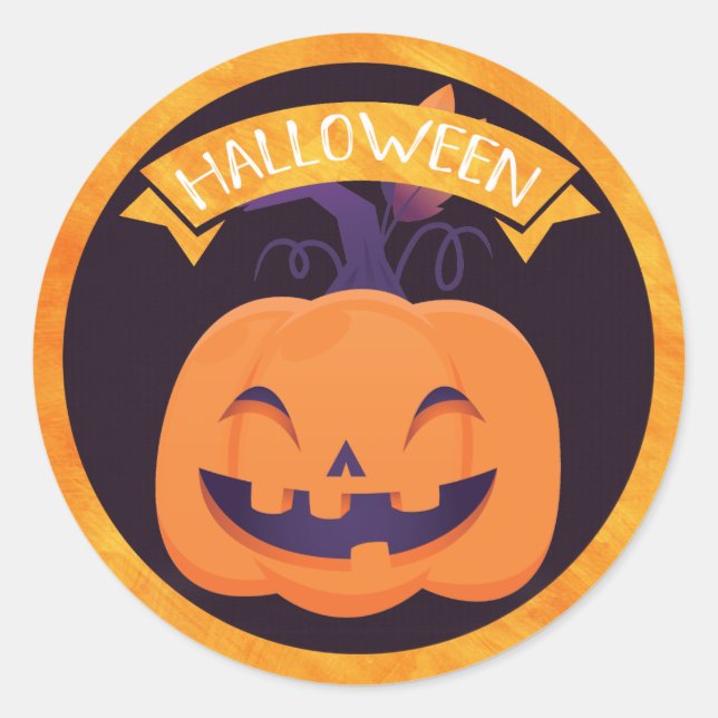 Adesivo Redondo Bonito sorriso Jack O'Lantern Halloween (Frente)