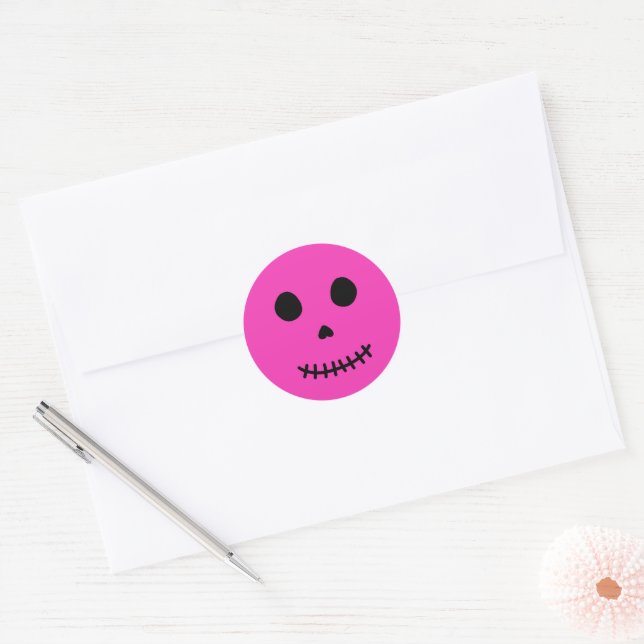 Adesivo Redondo Bonito Spooky Adorável Crânio Rosa De Halloween (Envelope)