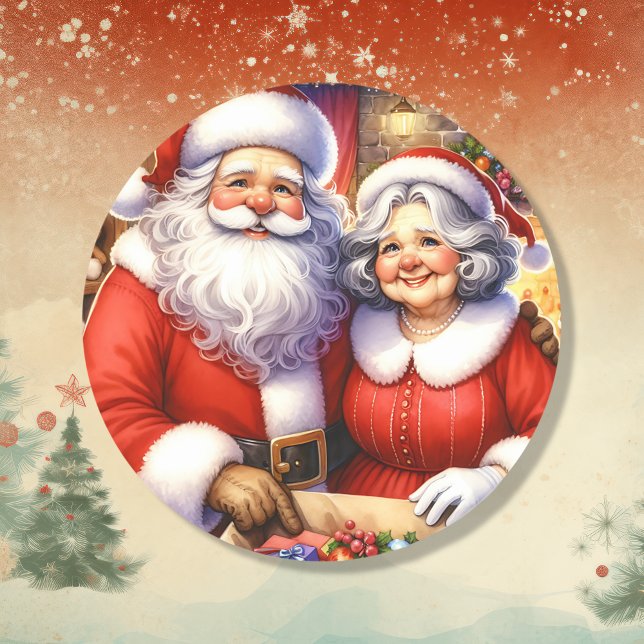 Adesivo Redondo Bonito Sr. e Sra. Papai Noel personalizaram o Nata (Criador carregado)