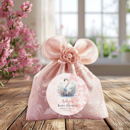 Adesivo Redondo Bonito Swan Floral Damask Chá de fraldas Favor