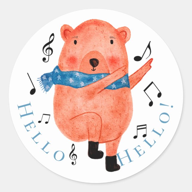 Adesivo Redondo Bonito Urso Dançante Alô Sticker (Frente)